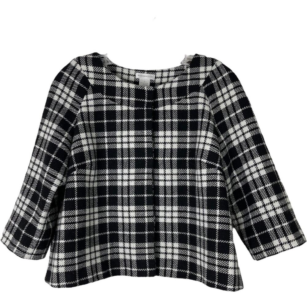 Worthington black white plaid cropped wool preppy academia blazer jacket 12